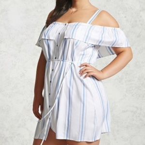 Dress White/Blue Striped Off the Shoulder